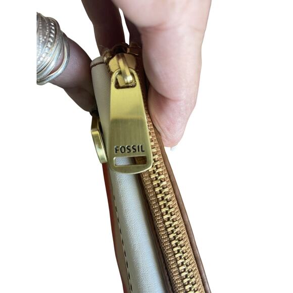 NWT Fossil Preston Flap Snap Bi-fold Long Wallet Clutch Pink Stripe Leather Zip - Picture 7 of 9